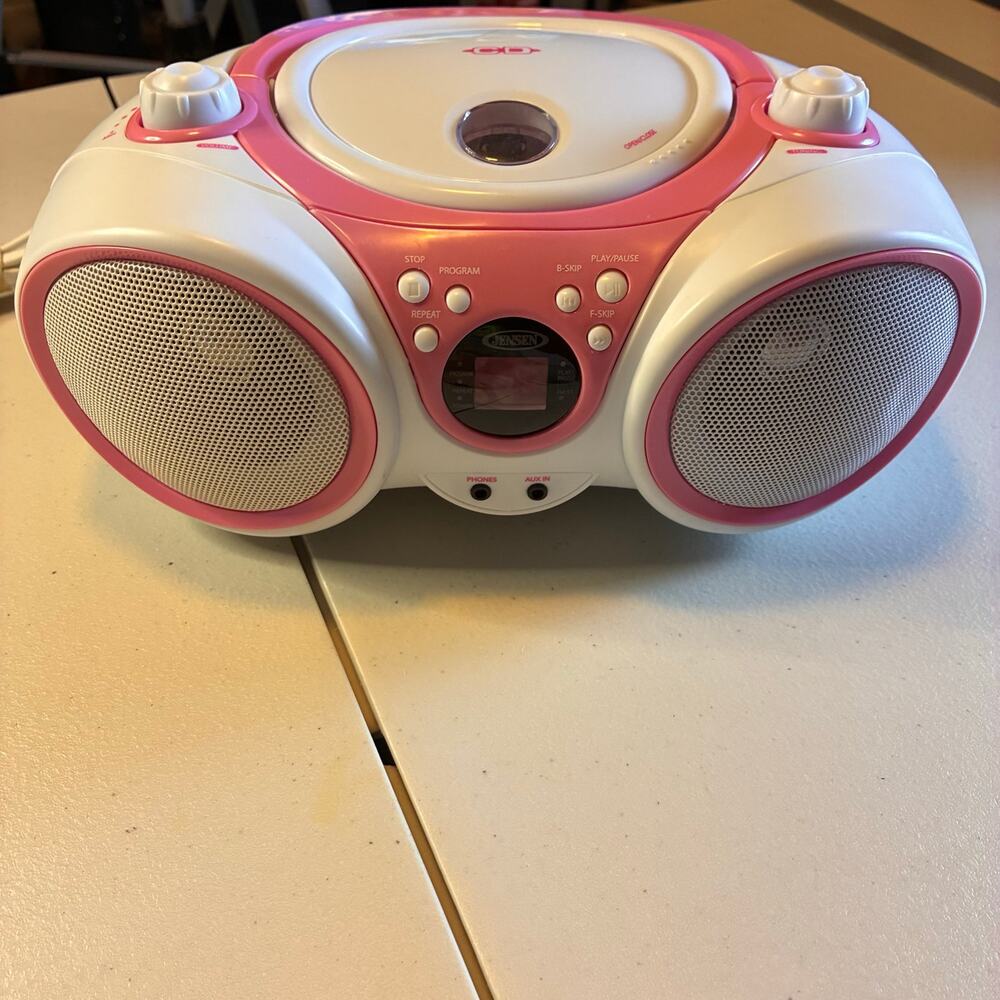 Y2K Jensen CD-490 Pink White Boombox CD Player AM FM Radio AUX Tested Working